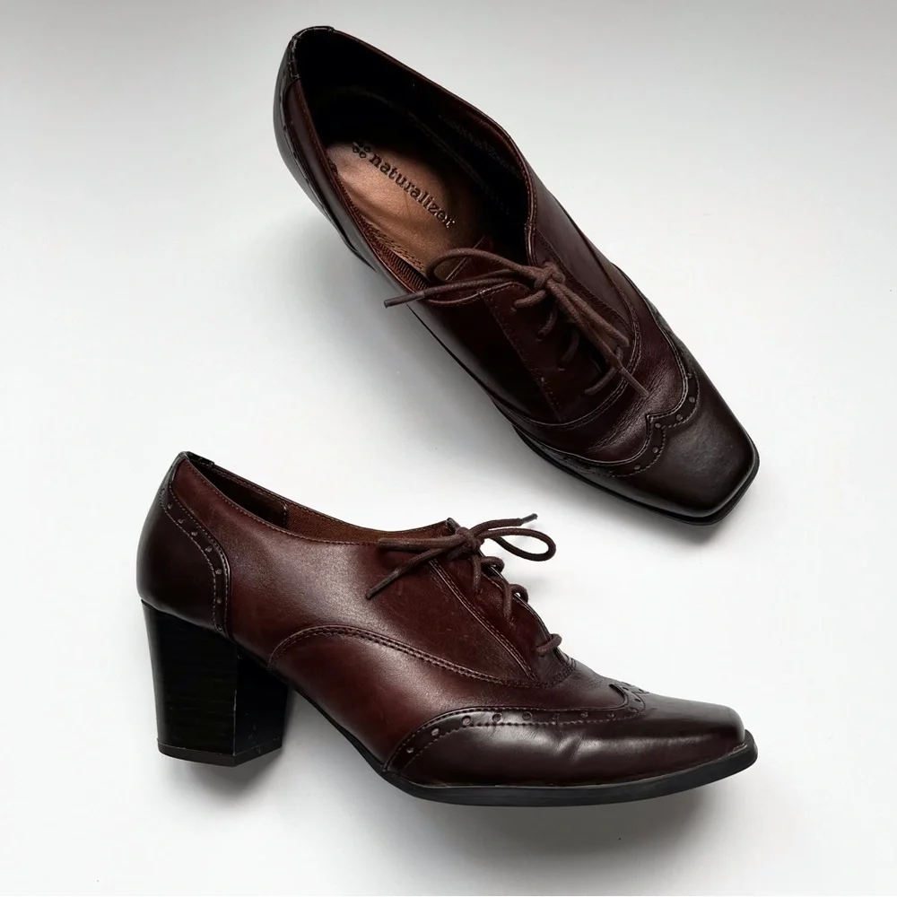 Naturalizer Safara Brown Heel Oxford Lace Up Loafer Bootie Academia Women’s 8 - Picture 12 of 12